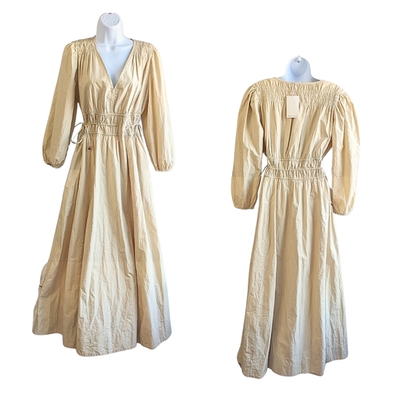 NWT LOVE THE LABEL Blake Ecru Cottagecore Smocked Puff Sleeve Maxi Dress Size L - Picture 8 of 9